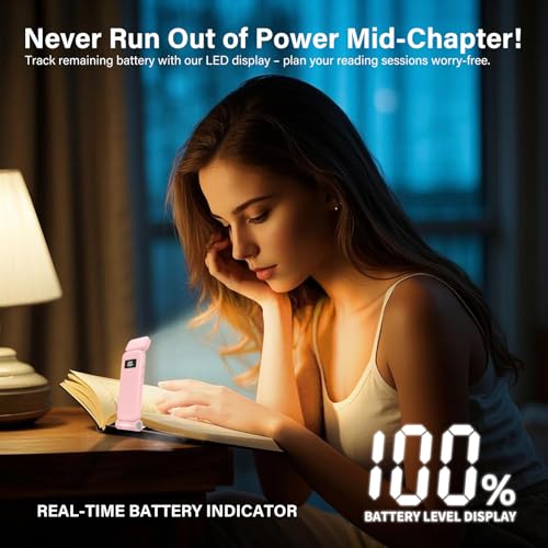 KTEBO Rechargeable Book Light with Clip & Battery Indicator, 9 Luminescence Modes, USB-C Portable 1.6 oz Ultralight Lamp for Night Reading in Bed, Readers - Pink - color: Pink