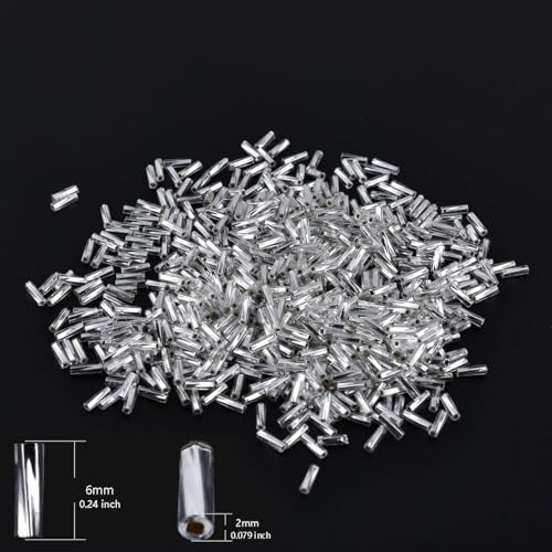 1050pcs 2x7mm Silver Glass Bugle Beads Tube Twisted Seed Beads for Earring Bracelet Necklace Jewelry DIY Craft Making AAA - color: Silver 2x7mm Twisted