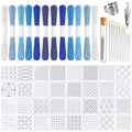 58 Pcs Sashiko Thread Kit with Plastic Sashiko Stencil, Thimble and Needles, Geometric Embroidery Pattern, Sashiko Template for Hand Quilting and Embroidery Projects Jeans Repair DIY Gift