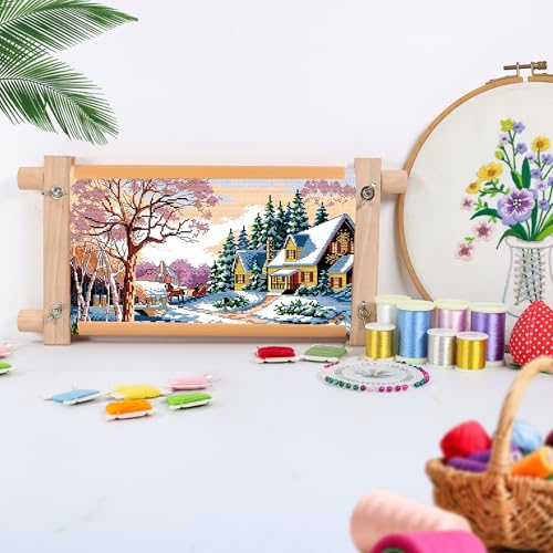 Small Beech Wood Tapestry Embroidery Frames, Scroll Stitching Holder for Cross Stitch, Needlepoint, Quilting & Sewing Projects - style: 12" x 6"