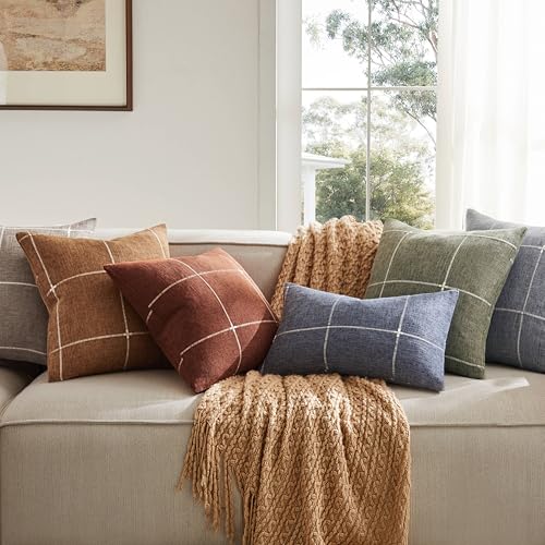 2 Packs Grid Embroidery Lumbar Pillow Covers 12x20in Navy Blue - color: Navy Blue, size: 20" x 12" (Pack of 2)