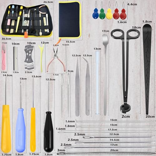 DIY Candle Making Supplies with Organizer Bag Mold Hook&Eye Punch Needle,Big Hole Long Needle Awl for Candle Making,Wick Trimmer& Dipper,Candle Tool Inserting Wick for Beginner - color: 31-pcs