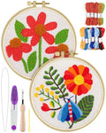 ERKOON Punch Needle Kit Adults Beginners, 2 Pcs DIY Easy Flower Embroidery Set for Starter Art Craft, Needling Punching Project with Patterns, Tools, Yarns, Hoop, Instruction (Safflower) - color: Safflower