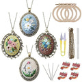 ZOCONE 4 Packs Embroidery Necklace Kits, Embroidery Pendant Kit Mini Cross Stitch Kit with 4 Hoops, Necklace, Pendant, Stamped Pattern Cloth, Instructions, etc., Embroidery Kits for Adults - color: 4 Packs-A