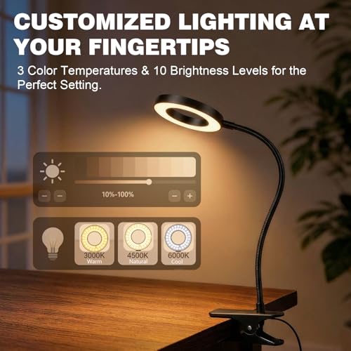 LED Desk Lamp with Clamp, Clip on Book Light for Reading