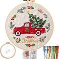 FONNUY Crewel Christmas Embroidery Kit for Beginners, Cross Stitch Set Winter Snow Scene Pine Owl Pattern for Adults, Easy to Follow Color Thread Needlework, 8'' Hoop (Tree 1) - style: Tree 1