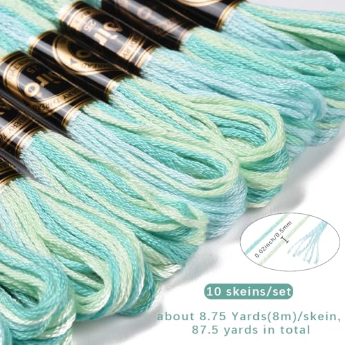 10 Skeins 87.5 Yards 6 Ply Variegated Embroidery Thread Gradient Friendship Bracelet String Soft Segment Dyed Cross Stitch Floss Yarn Bulk for Sewing Making Jewelry Needlecraft Knitting DIY - color: Turquoise
