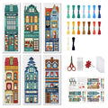 FREEBLOSS 6 Set Cross Stitch Bookmark Kits 11CT 8"x2.4" Street View - style: Bookstore house