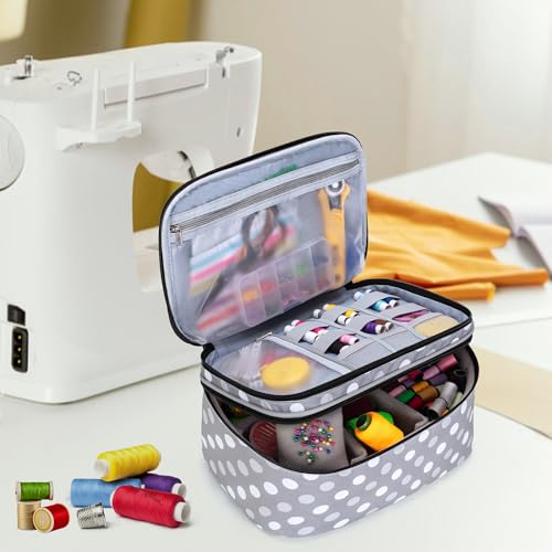 Luxja Double-Layer Large Sewing Organizer, Polka Dots - color: Grey Dots, size: Large