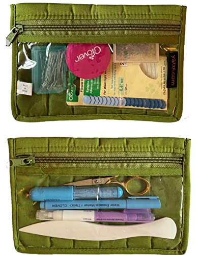 Yazzii Sewing Notions Pouch Set (2PC) - Portable & Multipurpose - Sewing Supplies Organizer for Thread Spools, Needles, Beads, Embroidery Floss, Fabric Pieces & More!-Green - color: Green, size: 8" x 5.25"