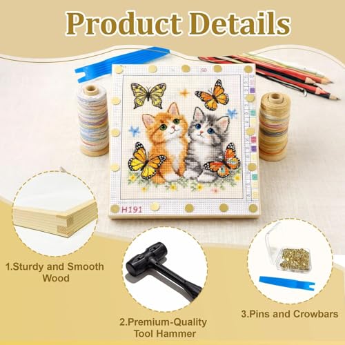 24pcs Needlepoint Stretcher Bars for Needlework with 100 Thumb Tacks Hammer and Tacks Remover 6 Sizes Wooden Canvas Frame, Stitch Set, Needlepoint Frame, The Ideal Gift for Embroidery Enthusiasts - color: 24pcs