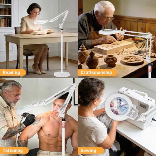 Floor Magnifying Glass with Light, 4 Wheel Stable Stand Base 12X - color: White