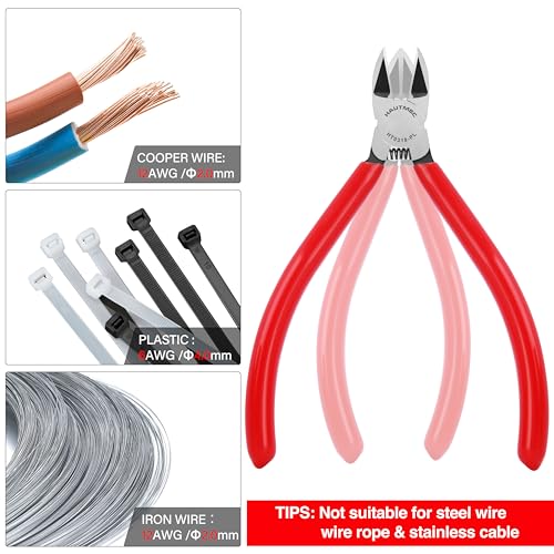 HAUTMEC 6" Flush Cutters Ultra Sharp Flush Cut Pliers 5PCS Small Wire Cutters for Crafting, Spring Loaded and Non-slip Grip Wire Snips for Plastic, Jewelry Marking, Artificial Flowers, HT0318-5PC - color: 6 Inch-5pcs