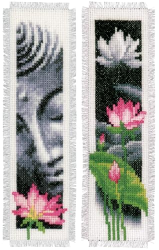 Vervaco Cross Stitch Bookmark Kit Lotus and Buddha (Set of 2) 2.4" x 8" - size: 40 x 2 x 20 cm