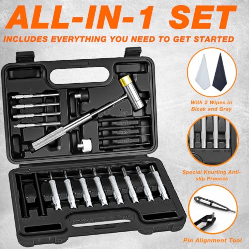 BESTNULE 24pc Punch Set and Hammer, Roll Pin Punch Set & Tweezers & Wipes - size: 24-piece set