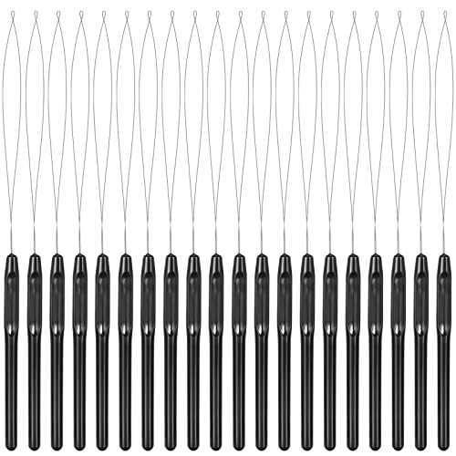 Chuangdi 20 Pieces Hair Extension Loop Needle Threader Pulling Hook Needle Bead Device for Hair or Feather Extensions Supplies, DIY Hook Tool Loop Tools(Black) - color: Black