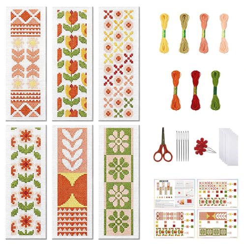 FREEBLOSS 6 Set Bohemian Cross Stitch Bookmark Kit - style: Simple Boho