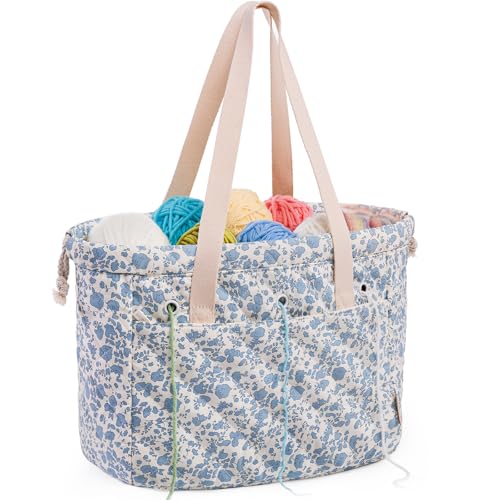 MYBAGZING Portable Crochet Bag Organizer with Crochet Hook Organizer Roll - color: Blue Flower