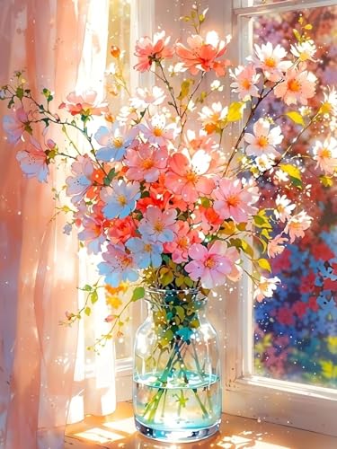 Stamped Cross Stitch Kits – Flower Embroidery Starter Kit for Adult Beginners, Sunlight Cross Stitch Kits, Embroidery Kit for Arts and Crafts Beginners, Craft for Home Wall Decor 15.7 x 11.8 Inches - color: D065