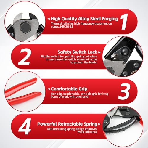 TOOLEAGUE 8" Heavy Duty Cable Wire Cutter, Stainless Steel Wire Rope Cutter - size: 8",Heavy Duty