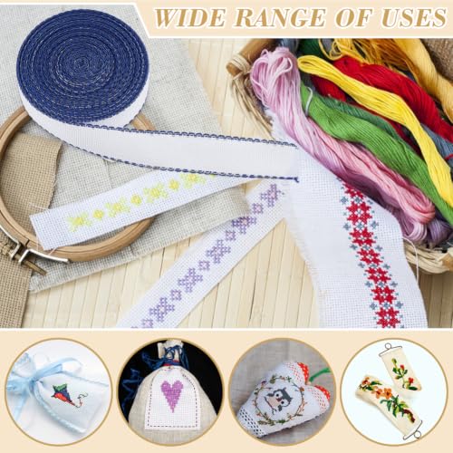 BENECREAT 14.8Yard x 1.4In Aida Band with Prussian Blue Edge, Cross Stitch Embroidery Band for Home Embroidery Decoration, Bookmark, DIY Crafts - color: Prussian Blue