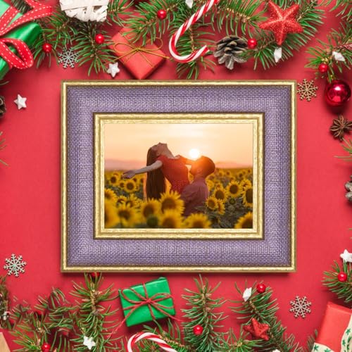 8x10 Picture Frame - Lavender Purple Fabric & Vintage Gold Border HD Real Glass with Easel for Tabletop/Wall (Family Photos, Calm Decor 4 Pack) - color: Purple-4pcs, size: 8x10