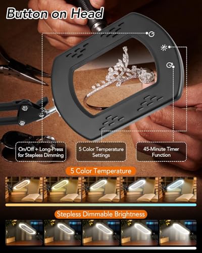 10X Magnifying Glass with Light and Stand, Lighted Desk Magnifying Lamp - color: Black (Base)