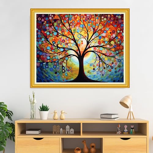 DMCVIVR Stamped Cross Stitch Kits for Beginners Adults Needlepoint Kits for Beginners Embroidery Kits for Adults Crossstitch Kit for Beginners 11CT-Moon Night Light Tree 16x20 inch - color: ArtKits17