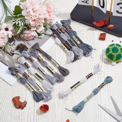 16 Skeins 140 Yard Gray Embroidery Floss 6 Ply Gradient Color Embroidery Thread Polyester Cross-Stitch Threads Friendship Bracelets String for Hand Embroidery String Art DIY Creation - color: Gray