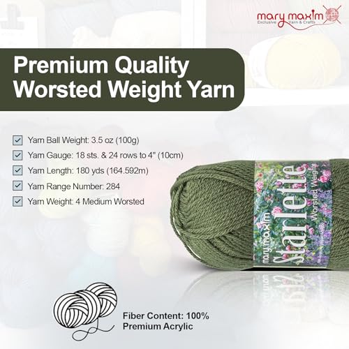 Mary Maxim Starlette Yarn, Soft Acrylic Green Yarn, 3.5 OZ, 180 Yards - color: Deep Green