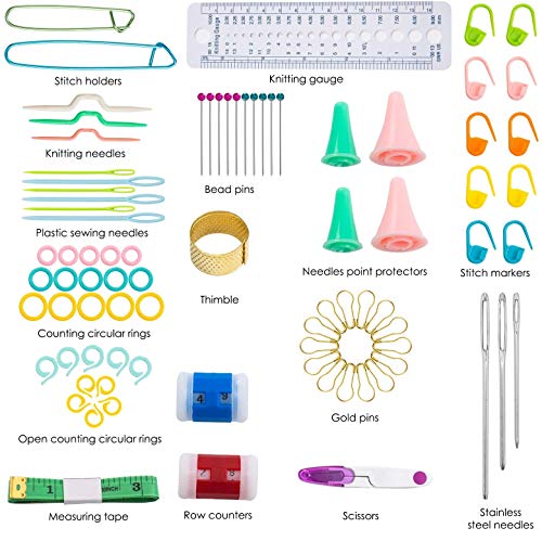 ELINKA Crochet Hooks Set,Crochet Needles for Yarn,102 Pcs Crochet Accessories with Storage Case,Ergonomic Knitting Blunt Needles Stitch Marker DIY Hand Craft Art Tools Knitting Needles for Beginners