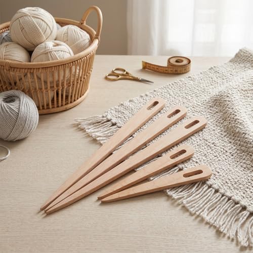 Weaving Needle 5Pcs DIY Wooden Big Eye Knitting Needles Tapestry Weaving Crafts Tools Wooden Big Eye Knitting Needles
