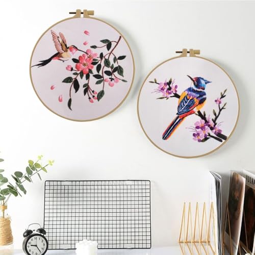 Esffaci Embroidery Starter Kit for Adult Beginner with Hummingbird Flower Pattern Hand Embroidery Set with Cloth Hoop Needle Threader Floss and Instruction - color: Hummingbird