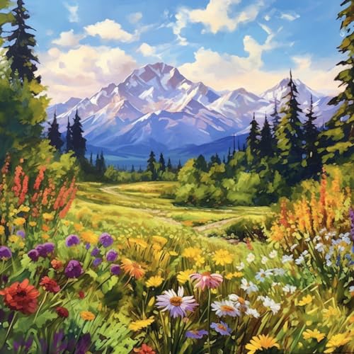 Moohue 14CT Counted Cross Stitch Kits for Adults Mountain Flowers Advanced Stamped Cross Stitch Kits for Adults (Mountain 4) - color: Mountain 4