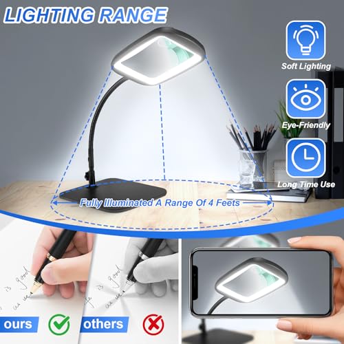 10X 30X 7'' Extra Large Magnifying Glass with Light and Stand, 5 Color LED