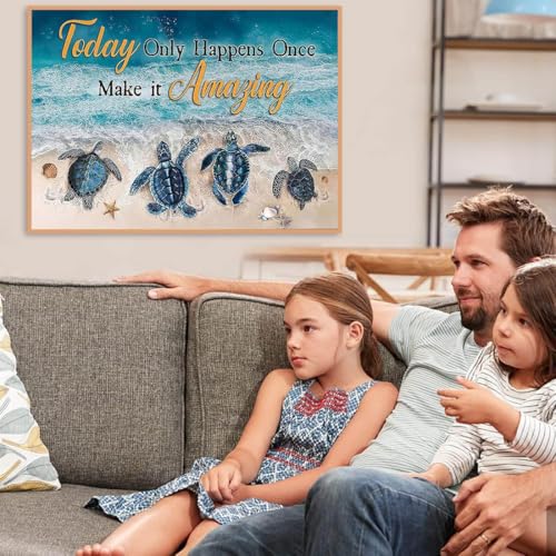 Sea Turtle Stamped Cross Stitch Kits for Adults -Beach Embroidery Kits for Beginners Adults,11 CT Patterns Dimensions Counted Cross Stitch Kits for Adults Arts Craft 12x16 inch - color: Cross stitch-34
