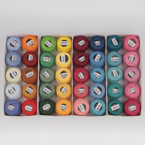40 Colors Size 8 Double Mercerized Egyptian Long Staple Cotton Pearl Thread 5 Grams Ball Rainbow Color Embroidery Thread for Crochet Hardanger Cross Stitch Hand Embroidery (40C) - color: 40C