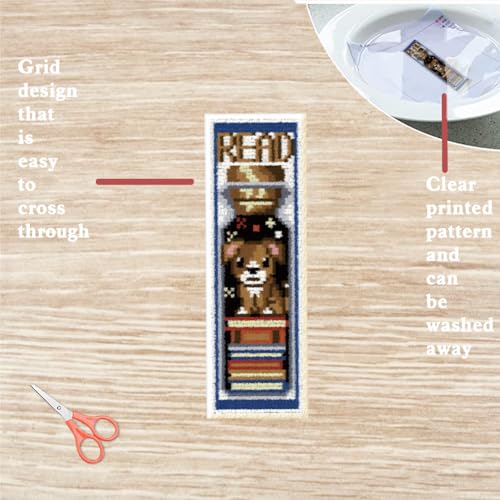 FREEBLOSS 6 Set Cross Stitch Bookmark Kits 11CT 8"x2.4" Books - style: Dog&Books