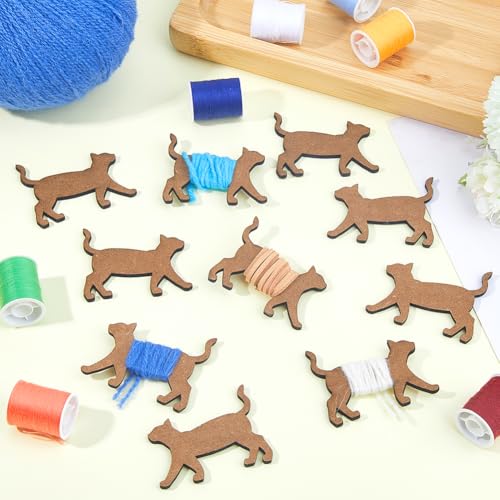 DICOSMETIC 20Pcs Wooden Animal Bobbin Embroidery Floss Bobbin Wooden Cross Stitch Floss Holder Animal Card Thread Organizer Cat Bobbins Set Winding Plate for Sewing Supplies Needlework Thread Storage