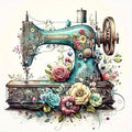 Sewing Machine Stamped Cross Stitch Kit for Adults 13.7x13.7 inches - color: red-70