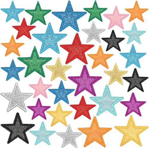 AUGSUN 36pcs Glitter Star Iron on Patches for Clothing - style: Glitter Star
