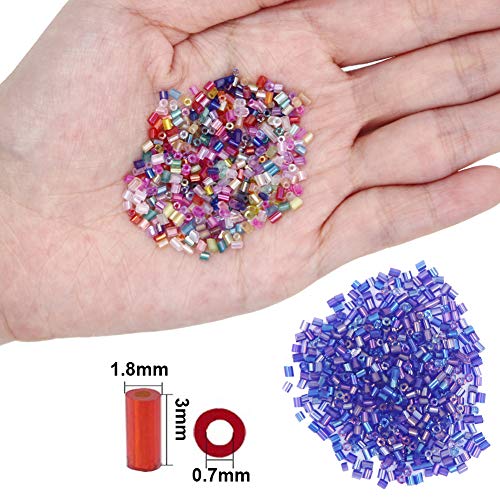 EuTengHao 14400pcs Tube Beads Bugle Glass Seed Beads, Small Craft Spacer Beads for DIY Bracelet Necklaces Crafting Jewelry Making Supplies with Two Crystal String (3mm, 600 Per Color, 24 Colors) - size: 3mm