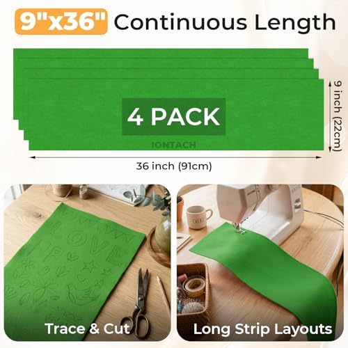 IONTACH 9" X 36" Soft Felt Sheets 1.6mm Thick (4 Packs, Green) - color: Green