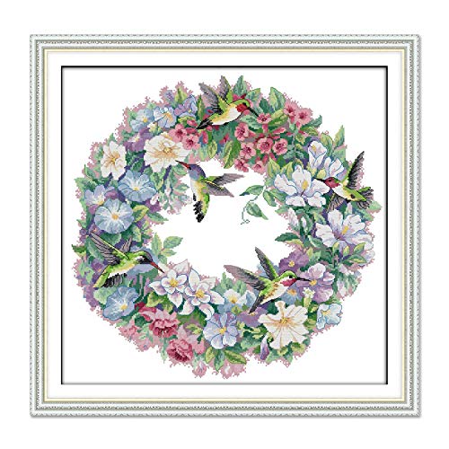 ITSTITCH Printed Cross Stitch Kits 11CT 26X25 inch 100% Cotton Holiday Gift DIY Embroidery Starter Kits Easy Patterns Embroidery for Girls Crafts DMC Stamped Supplies Needlework Art of Hummingbirds - color: Stamped 25.6x25 inch