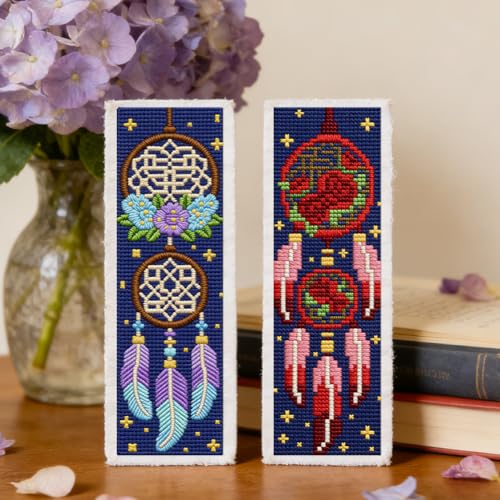 ORIGACH 6 Set Dream Catcher Cross Stitch Bookmark Kit for Beginner - style: Dream Catcher