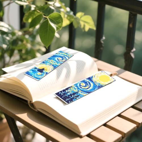 FREEBLOSS 6 Set 11CT Cross Stitch Bookmarks Kit Starry Sky 8x2.4inch - style: Star Night