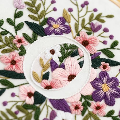 Zerzsy 7.87 '' Embroidery Kits Plant Flower Leaf English Letter Patterns for Beginners Adults, Easy to Learn Cross Stitch Kit for Home Office Decor - color: Letter O