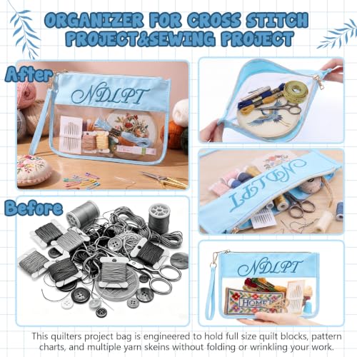 Sabary 2 Pack Needlepoint Project Bags, Sewing Project Bag 12 * 8.8 Inch "ndlpt" Embroidery Storage Organizer with Zipper, Craft Bags for Quilting Crochet Cross Stitch Knitting Embroidery (Blue) - color: Blue