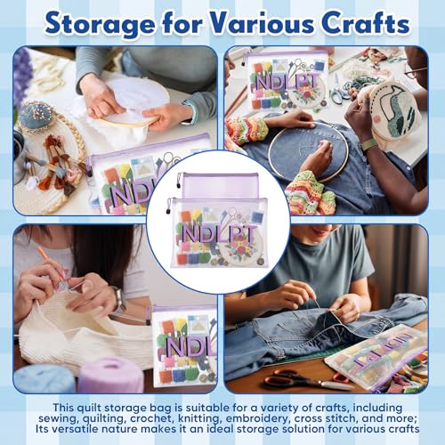 Sabary 2 Pcs Needlepoint Project Bag Clear Mesh Zipper Organizer, Purple - color: clear, purple