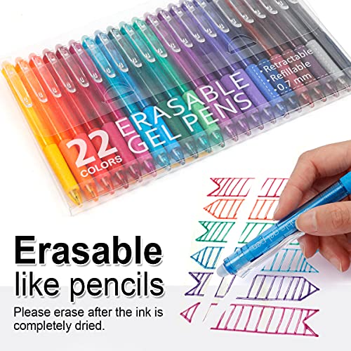 Vanstek 22 Colors Retractable Erasable Gel Pens Clicker, Fine Point(0.7), Make Mistakes Disappear, Premium Comfort Grip for Drawing Writing Planner and Crossword Puzzles - color: 22 Colors